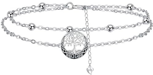 Arrebol Bracelet Arbre de Vie Femme Argent Sterling 925 Bracelet Noeud Celtique pour Femmes Sœur Originaux Cadeaux - Réglable(16cm+4)