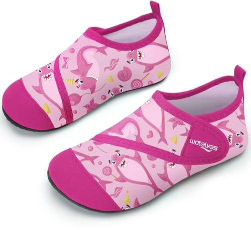 WateLves Badeschuhe Strandschuhe Schwimmschuhe Wasserschuhe Mädchen Baby Aquaschuhe Schnell Trocknend Barfuss Schuh für Kinder Beach Pool（Hai Rosa 30/31）