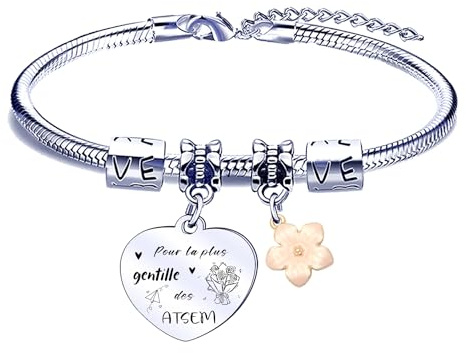 FGHJK Bracelet Merci Atsem Idee Cadeaux Femme Cadeau Creche fin d'année Merci Assistante Maternelle Cadeau fin Creche/Drole/Remerciement Nounou Noel Anniversaire Cadeaux Merci Nounou