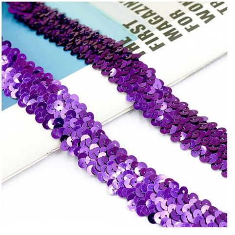 Rockreyoa 3 cm di larghezza, nastro con paillettes lucide, colorato, intrecciato con paillettes, decorazione per fai da te, cucito, artigianato, creazione di vestiti, abbigliamento da danza, viola, 2