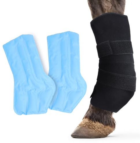 COMFPET flexibel Kühlende Gamaschen für Pferde, Wiederverwendbare Gamaschen für Pferde bei Verletzungen, Kühlende Pferdekniebandage mit 2 Eispacks für Stiefel und Hufe (1 Pack)