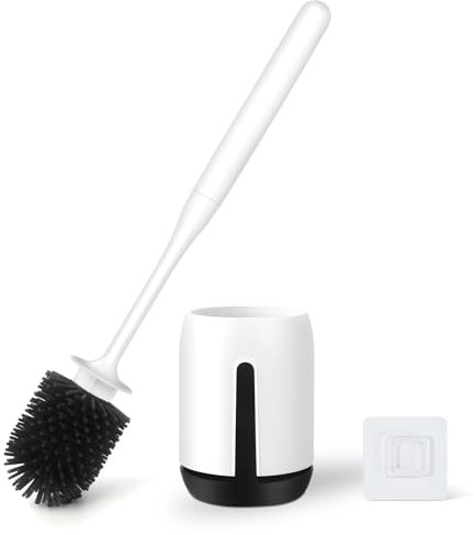 Brosse WC à tête Rond,Brosse Toilettes en Silicone,Balayette WC Montage Mural ou au Sol,Antibactérienne à Séchage Rapide,Brosse Toilettes à Manche Long,Brosse pour Nettoyage de Salle de Bain