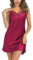 Marvmys Nuisette Femme Sexy Chemise de Nuit Court Dentelle Sling Bretelles Réglable Robe de Nuit Rouge Violet S