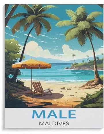 BEAYODKP Malen nach Zahlen，Malediven，diy malen nach zahlen erwachsene landsch Mit Pinsel und Acrylfarbe Kits Theme Digital Home Wall Artwork（30x40cm） 11.8x15.7 Zoll-A86
