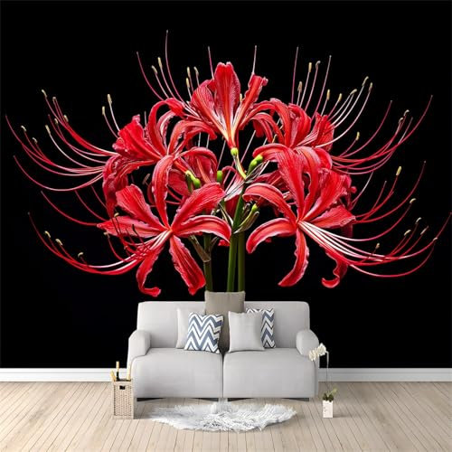 Tapete Blumen Nahaufnahme Lilie Muster Tapeten Fototapete Wand Dekoration Schlafzimmer Küchentapete Abwaschbar, Schwarz Tapete Vliestapete Design 250 x 175 cm