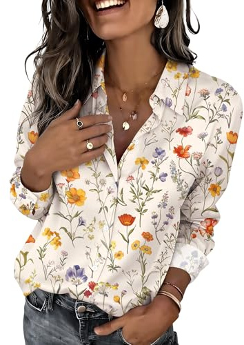 Zeagoo Button Down Shirts for Women Dressy Floral Printed Long Sleeve Blouse Business Casual Work Tops