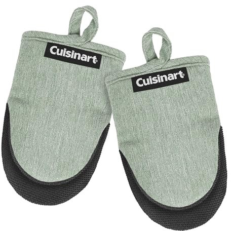 Cuisinart Mini Oven Mitts – 5.5” x 7” Heat-Resistant Kitchen Mitts for Oven with Non-Slip Neoprene Palm, Cotton Filling, and Fabric Loop – Durable Oven Mitt Set for Cooking & Baking (Sage)