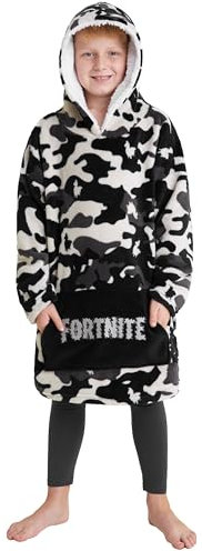 Fortnite Felpa Oversize Bambino Ragazzi 14+ Cappuccio Coperta Indossabile Extra Lungo Poncho Pile Giocatore Regali Bambini (Mimetica Nera Bambini)