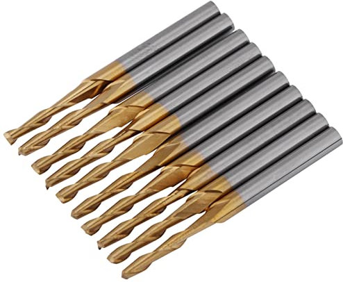 CYTGOUPER 10 Stück Titanbeschichteter Doppelflüten Schafträser, 3,175mm Schaft 2mm Schneidkanten Durchmesser Fräsbohrer cnc fräser für oberfräsevon Metall Holz Kunststoffen