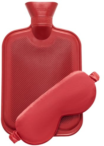 Large Hot Water Bottle with Eye Mask - 1.7L Capacity Hot Water Bag Ribbed Surface - Hot Cold Compress for Muscle Soreness Period Pain Relief - Heating Pad Rubber Hot Water Bottle For Back Pain - Red