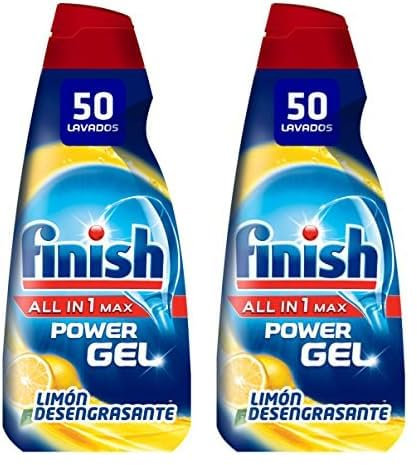 Finish All in 1 Max Power Gel Limón Desengrasante Detergente Lavavajilla (50 lavados) - 1000ml (Paquete de 2)