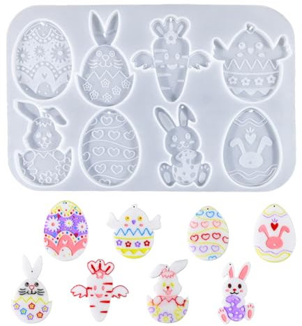 Ostern Silikonform Ostereier, Silikonformen Gießformen Ostern Anhänger, Epoxidharz Formen Ostern, Silikonform Osterhase Anhänger, Gießform Osterei, Silikonformen zum Gießen für DIY Osterdeko Handwerk