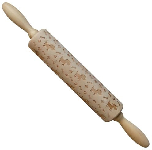 Alipis Nudelholz Aus Holz Mit Hundemotiv Präge Nudelholz Für Kekse Und Gebäck Rutschfester Griff Für Zuhause Und Bäckerei Backzubehör Mit Tierdesign