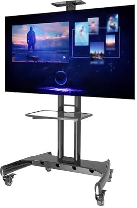 LISHAOHU Support TV avec roulettes, Chariot TV Mobile, for Téléviseurs LCD, LED, Écran Plat 4K 32 À 75 Pouces, Support TV Au Sol avec Étagère, Capacité Charge Jusqu'à 100 LB, Hauteur Réglable
