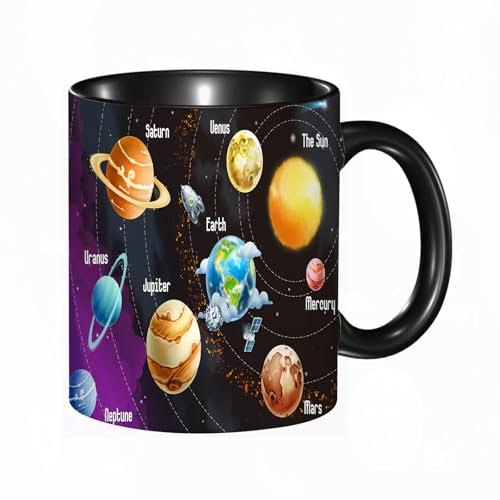 HRRASFAZF Tasse Kaffeetassen,Große 330ml Mit Henkel 100% Handbemalt kaffeebecher porzellan,Planet Universum Weltraum, Lehrreiches Sonnensystem Planeten Neptun Venus Merkur,Frauen,Jahrestag,Muttertag