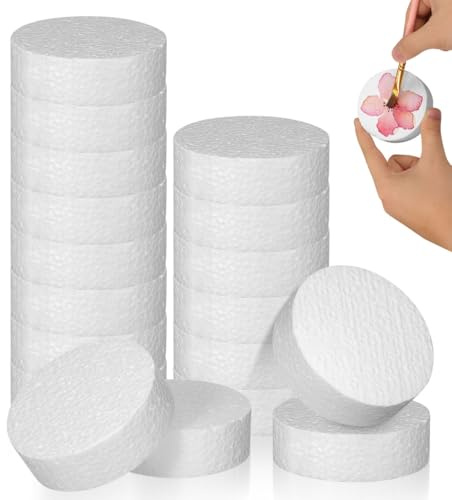 Gadpiparty 18Pcs Foam Circles,2.95In White Polystyrene Round Discs for Cake Decorating Practice, Display & Craft Projects