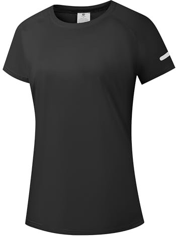 Damen Rash Guard UPF 50+ Sonnenschutz Kurz T-Shirts Leichte, schnell trocknende SPF UV Schwimm Shirts Schwarz 01-L