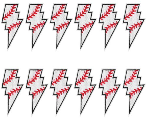 lasuroa 12pcs Lightning Baseball Iron on Patches, Baseball Patches Sports Embroidery Appliques for Hats Jackets Bags DIY Sports Decor
