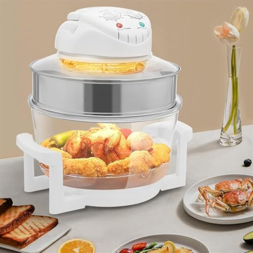MIDUOLAI Glass Air Fryer, Electric Turbo Convection Oven Roaster, Large Air Fryer with Temperature Controls, Oil-Less Grill Roaster Baker Halogen Oven, Multifunction Cooker,17L,4PCS