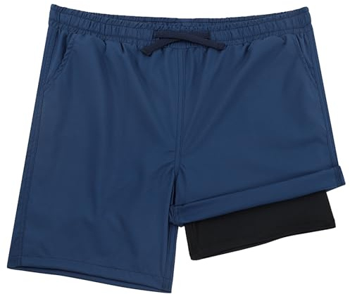 LACOFIA 2 Pieces Boys Swimming Shorts 2 in 1 Kids Swim Trunks with Compression Liner Elasticated Waist Boardshorts Children Summer Beach Shorts Quick Dry