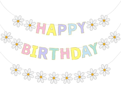 NISENTIA Happy Birthday Girlande, Girlande Geburtstag Kinder Happy Birthday Banner Deko Geburtstagsgirlande Geburtstagsdeko Gänseblümchen für Kinder Mädchen