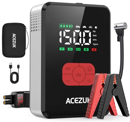 Jump Starter with Air Compressor,7000A 150PSI Portable Car Jump Starter, 12V Jump Start Battery Pack (All Gas/12L Diesel), Car Battery Starter with Portable Jump Cables, LED Lights