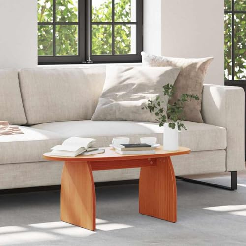 Ziaphsol Couchtisch Wachsbraun, Oval, Massivholz Kiefer, Rustikal Design, Stabil, Wohnzimmertisch, Natürliche Maserung, Einfache Montage