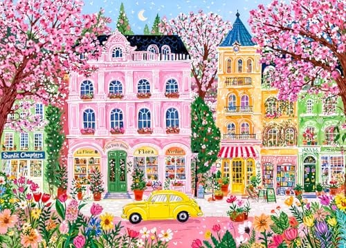 Spring City Jigsaw Puzzle 1000 Teile Erwachsene | Tipps zu den Buchstaben des Rückens/Abschnitte A-D, großes Poster, Größe 70×50cm, staubfrei, Familienaktivität für drinnen