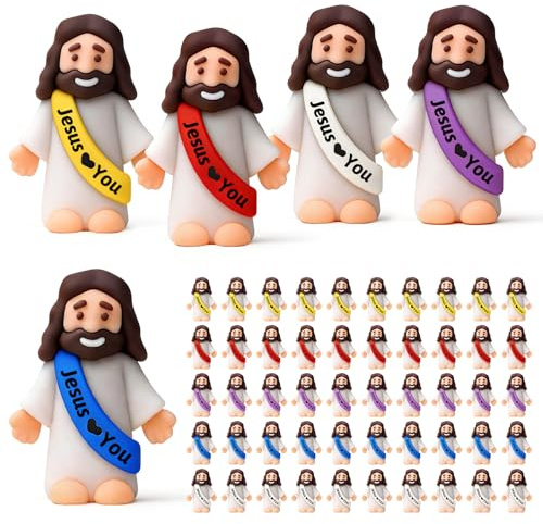 EHIOG Kleine Jesus-Figuren, 50 Stück kleine Jesus-Figuren in Großpackung, Miniatur-Figuren zum Verstecken und Suchen, Sonntag, Ostereier, Taufgeschenk (Mehrfarbig)