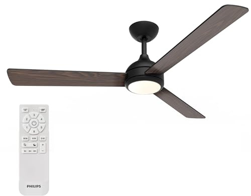 PHILIPS Civx Ventilatore a soffitto LED, 3 Pale, 132 cm, Nero/Legno scuro