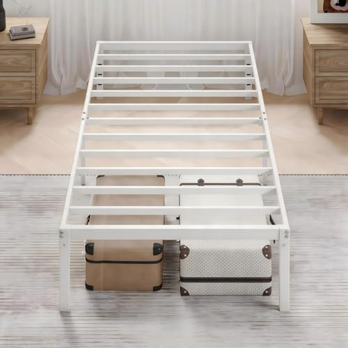 MUTICOR Metallbett 90x200 cm mit Stauraum, modernes Design, Weiß | 32 cm Stauraum, Stabile Metallkonstruktion, Kopfteil-Montage, Geräuscharm, Einfache Montage