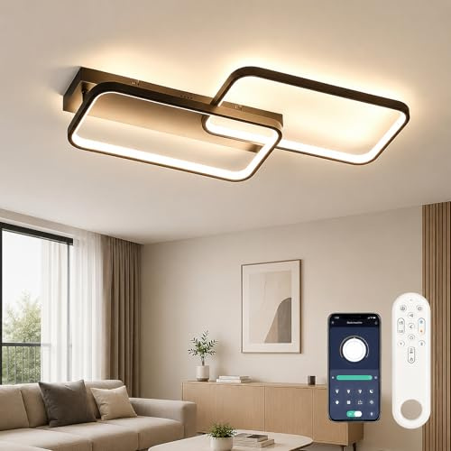 OTREN LED Deckenleuchte für Wohnzimmer Dimmbar mit Fern‑ & App‑Steuerung | Schwarze Deckenlampe 61 cm, 3000K-6500K, Nachtlicht‑ & Memory‑Funktion, für Schlafzimmer Küche
