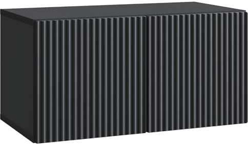 RJPLMFV Meuble TV Mural Noir 59,5 X 31 X 30 Cm Bois Ingenierie | Portes Charnieres 90 Degres, Rangement Appareils Electroniques, Design Moderne Salon