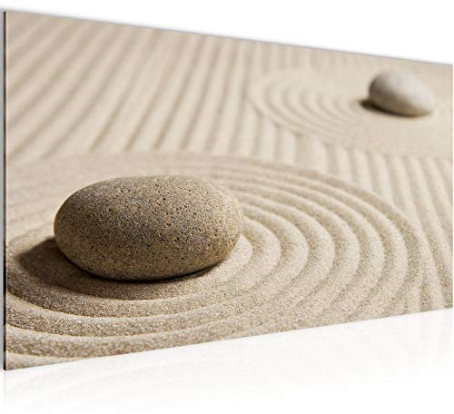 Runa Art Wandbild Feng Shui Steine 1 Teilig 100 x 40 cm Modern Bild auf Vlies Leinwand Zen Spa Wohnzimmer Schlafzimmer Beige 500912a