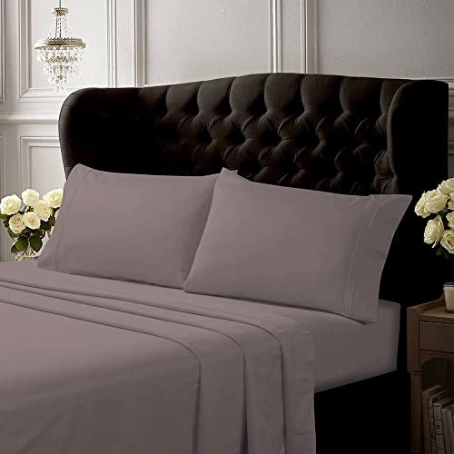 Tribeca Living Queen Cotton Percale Deep Pocket Sheet Set, Grey