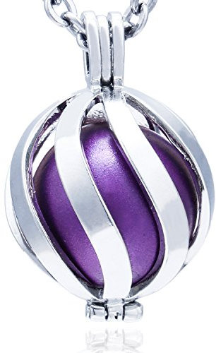 Morella Collar ángel de la Guarda de Acero Inoxidable 70 cm con Colgante Espiral y Bola de resonancia de Color Lila Ø 16 mm para Damas en Bolsa para Joyas