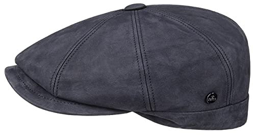 LIERYS Nappa Wax Ledermütze Schirmmütze Flatcap Herren Wintercap Made in Italy Herbst Winter blau 59 cm