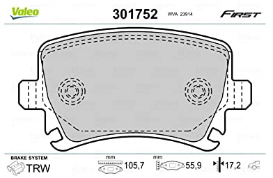 Valeo Set of 4 Brake Pads Essential 301752, Rear Axle