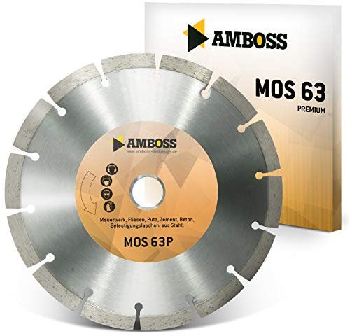 Amboss MOS 63P - Diamant-Trennscheibe - Montagefräsen Fein MF14-180, Lamello Tanga Delta H/S2, W. FF180 - Mauerwerk/Fliesen/Putz/Beton/Laschen (Stahl) | Ø 180 mm x 22,2 mm | Segmenthöhe: 10 mm