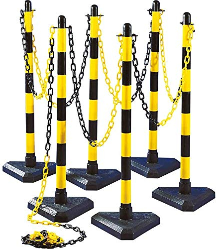 TMS PRO SHOP Kettenpfostenset UNI Dreieck, 6 Stück, gelb/schwarz, 10 m Kette, Art.-Nr. 38257 | Kettenpfosten | Absperrpfosten | Absperrkette