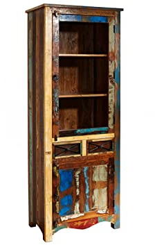 MASSIVMOEBEL24.DE Vitrine Altholz 73x45x200 Mehrfarbig lackiert Nature of Spirit #115