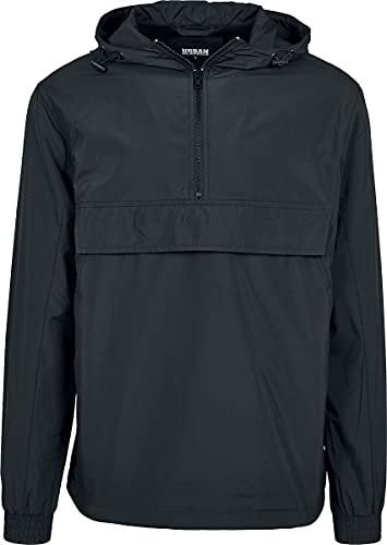 URBAN CLASSICS Veste Coupe-Vent de Mi-Saison pour Homme, Poche Kangourou, Poignets Élastiques, Capuche et Taille à Cordons, Col Zippé, 100% Polyester, Noir, Taille 3XL