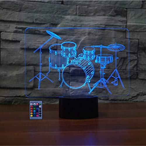 HPBN8 Ltd 3D Schlagzeug Lampe USB-Kabel Fernbedienung 7/16 Farben Amazing Optical Illusion 3D LED Lampe Formen Kinder Schlafzimmer Nacht Licht für Kinder Schlafzimmer Geburtstagsgeschenke Geschenk