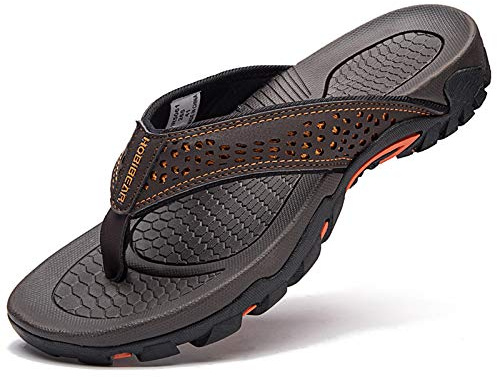 GUBARUN Mens Sport Flip Flops Comfort Casual Thong Sandals Outdoor(Brown 1, 10)