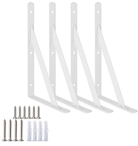 Heavy Duty Shelf Brackets Triangle Shelving Brackets Right Angle Wall Mounted Shelf Supporters White 10 Inch Set of 4