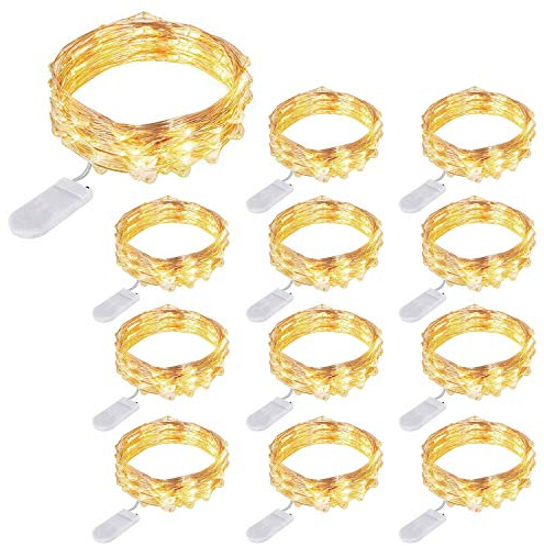 12 Stück 20er LED Micro Lichterkette Batterie-betrieb, 2M Kupferdraht Lichterkette String Fairy Lights, Wasserdicht Lichterketten für DIY Weihnachten Hochzeit Party Festival Dekorationen (Warmweiß)