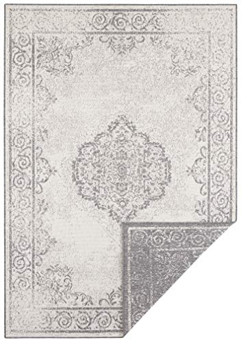 NORTHRUGS In- und Outdoor Teppich Cebu 160x230cm - Wendeteppich Wetterfest Orientalisches Vintage Design Läufer für Balkon Terrasse Garten Wintergarten Wohnzimmerteppich Wasserfest in Grau Creme