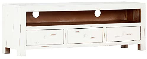 vidaXL Legno Massello di Acacia Mobile Porta TV Rustico con 3 Cassetti e Vano a Giorno Credenza Mobiletto Supporto Multimediale Bianco