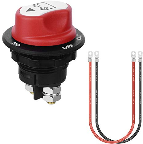 Jtron batterieschalter mit kabel trennschalter motorrad an-aus Abdeckung abnehmbar batterieschalter 12v mini mit 8awg Kabel 50cm für Marine Boat Caravan Car Vehicles (100A)