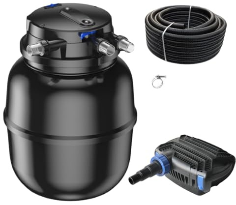 AquaOne Teichfilter Set mit Teichpumpe I Filteranlage CPU-50000 für einen Teich bis 80.000 Liter I Komplettset mit UV Lampe Eco Pumpe 80 Watt Teichschlauch Nr.57